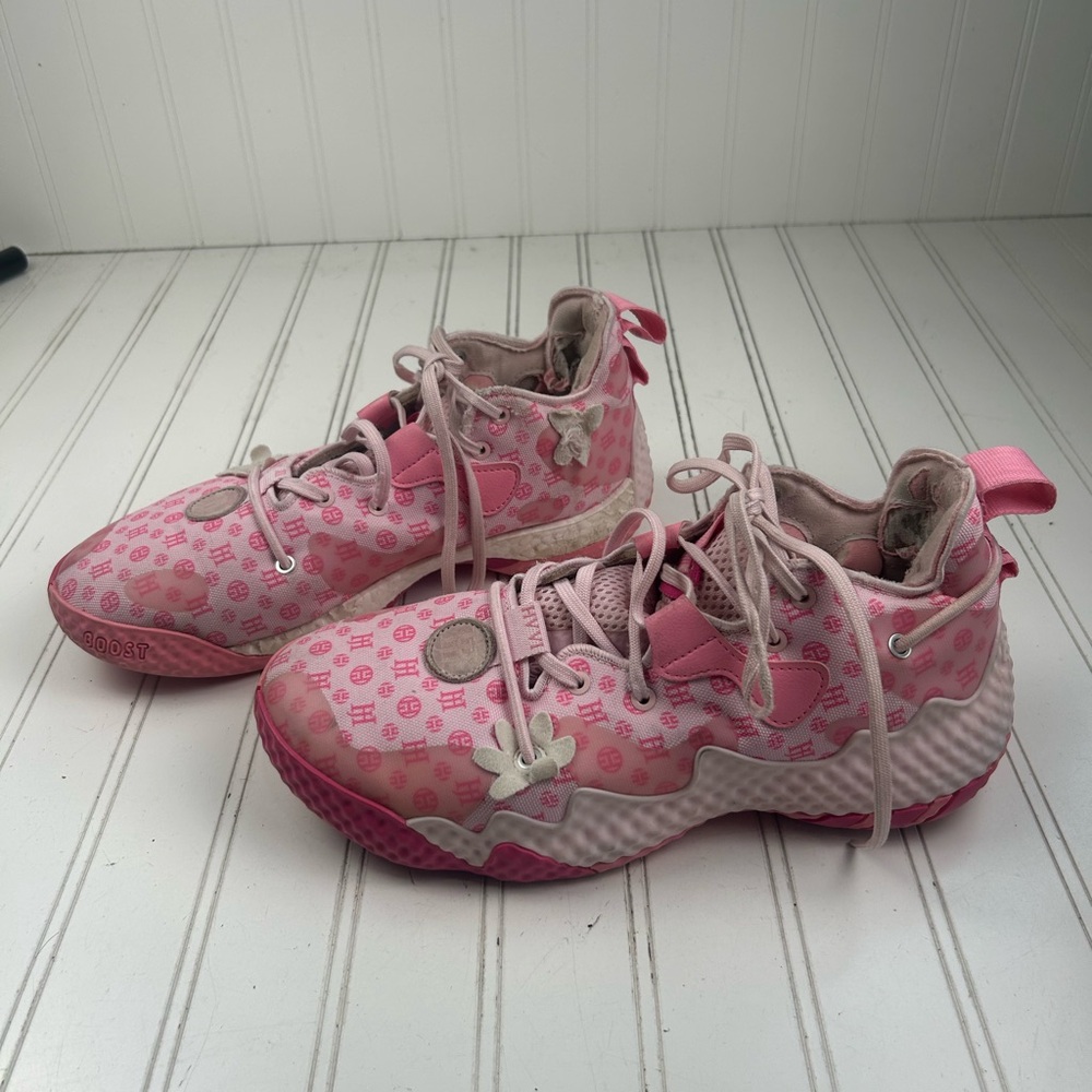 Adidas Harden Vol. 6 Pink Monogram Basketball Shoes Women’s Size 7 retail $200 - Picture 10 of 12